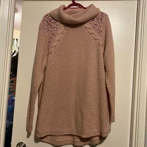 ADDITION ELLE PLUS SIZE DUSTY ROSE LACE COWL NECK
